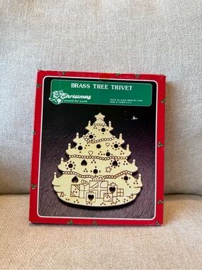 Vintage Solid Brass Christmas Tree Trivet - Gold Finish